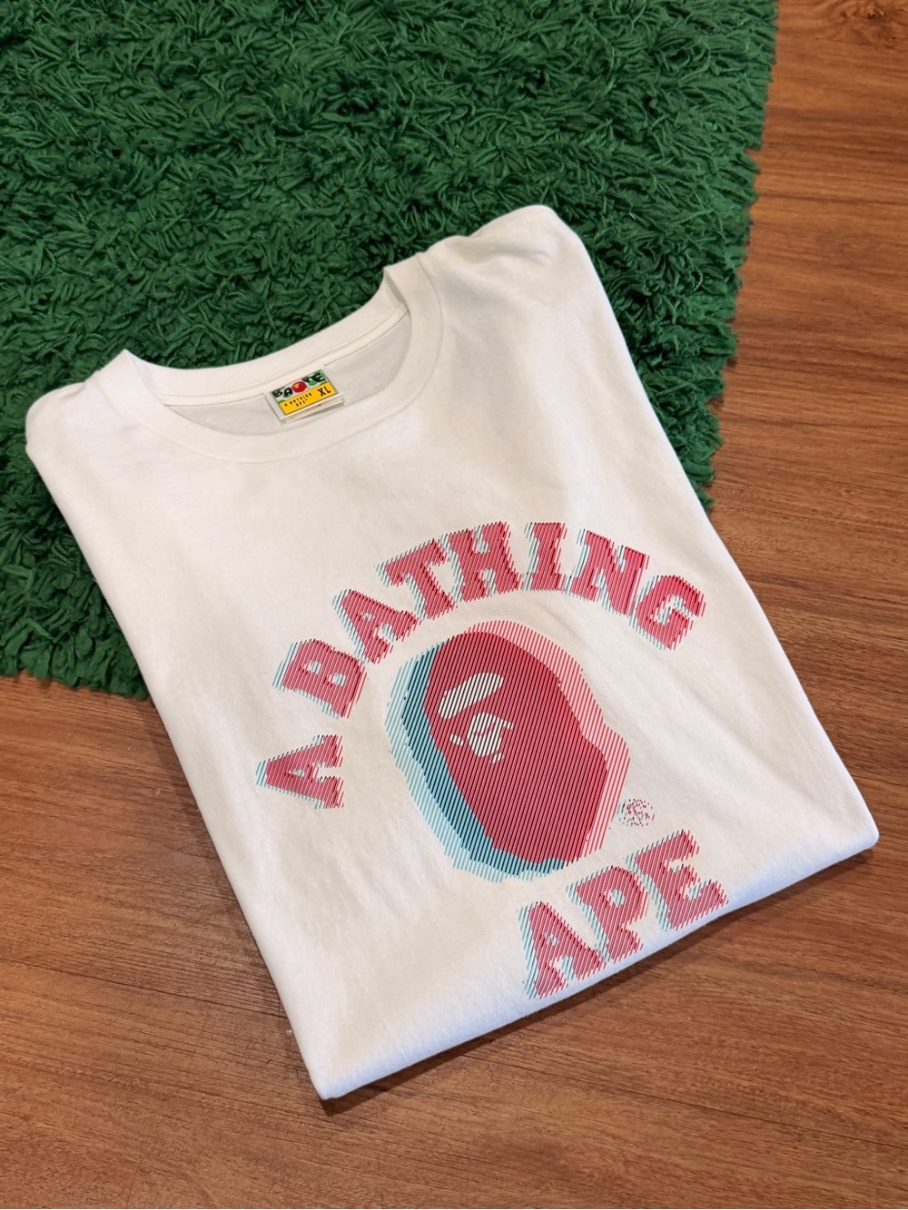 Bape White T-Shirt with Pink and Light Blue Graphic